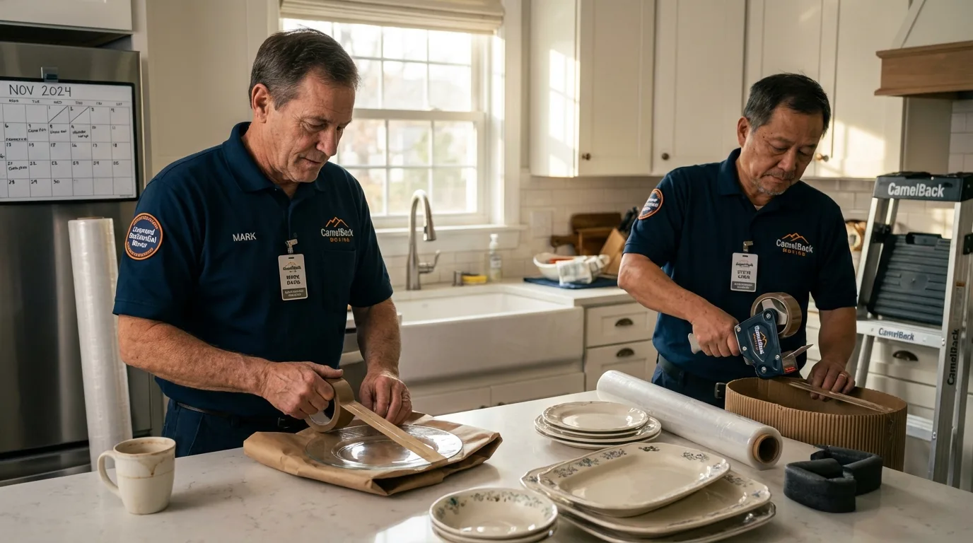 Professional crew packing kitchen dishware in Kure Beach, NC